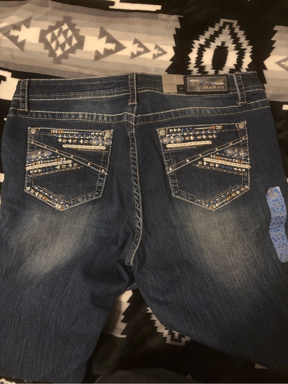 Grace in LA Women's Dark Blue Boot Cut Jeans with Embellished Back Pockets - Picture 7 of 8